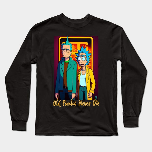 Old Punks Never Die (cartoon punk rockers) Long Sleeve T-Shirt by PersianFMts